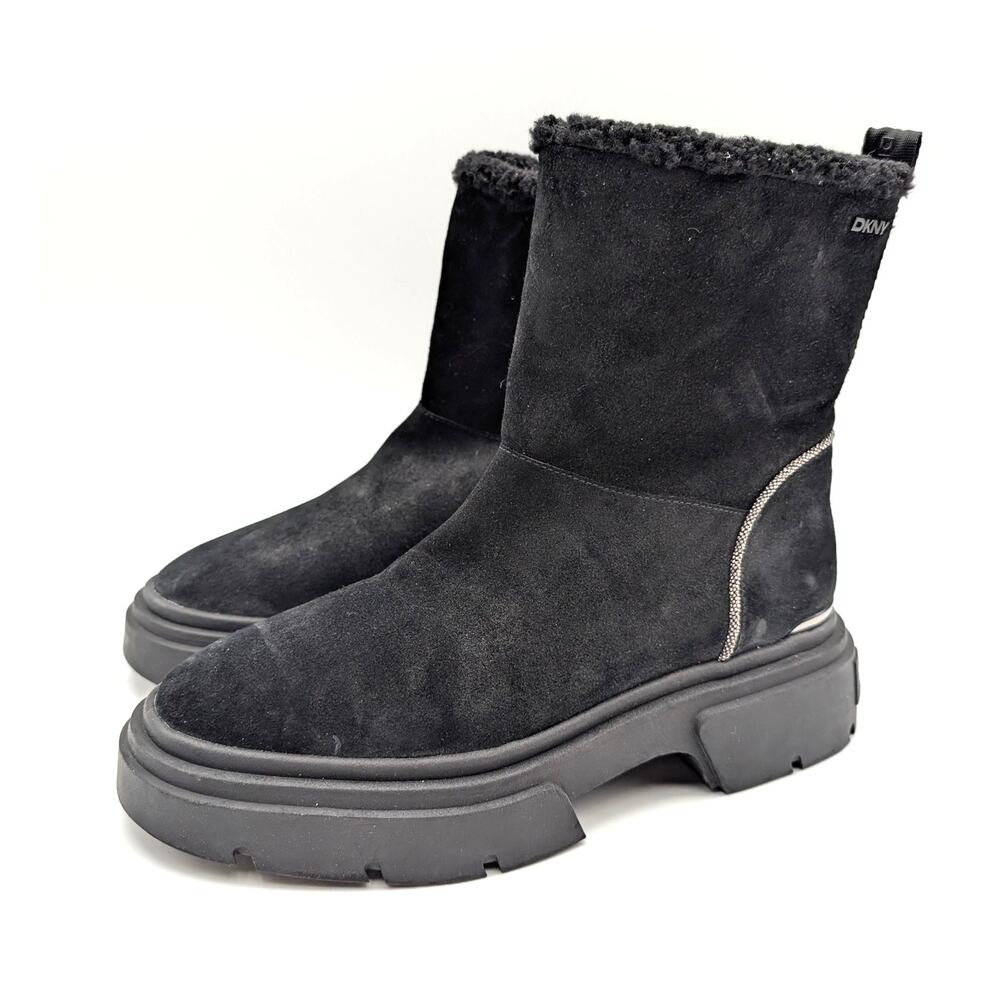 DKNY Frankie Block Heel Winter Booties Almond Toe Women's Black Size US9M EU40